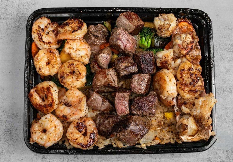 Lobster, New York Steak & Shrimp Combination Plate.