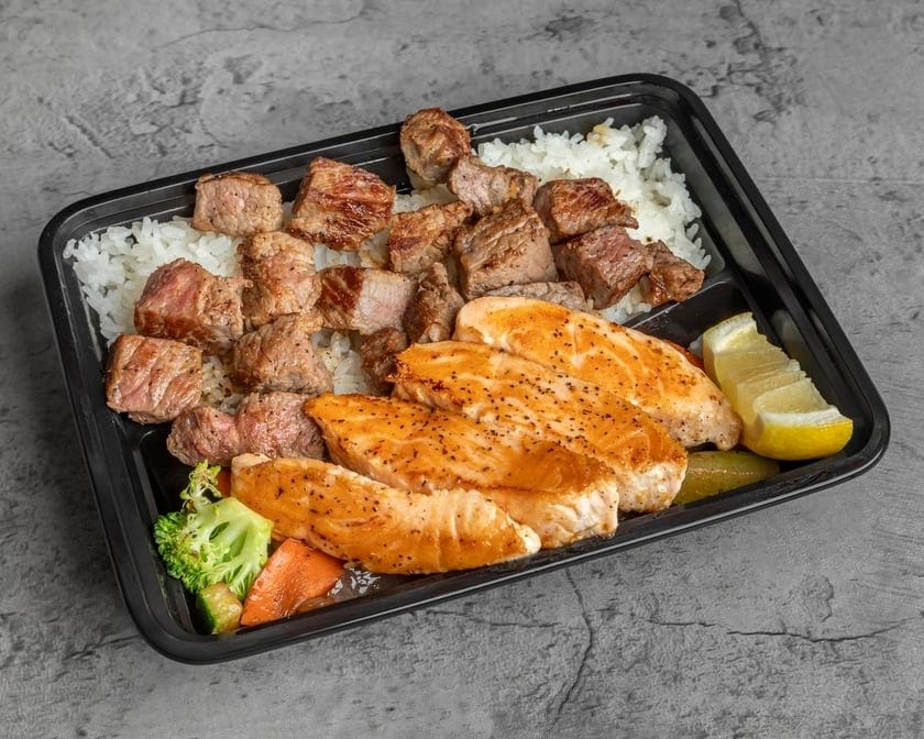 Salmon & NY Steak Combination Plate.